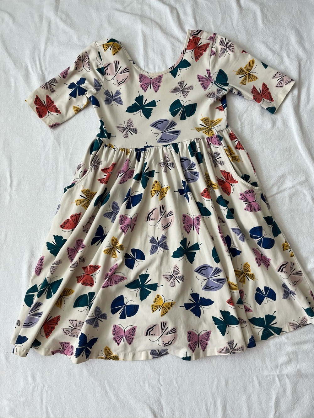 Hanna Andersson Cream Twirl Dress with Multicolor Butterfly Print
